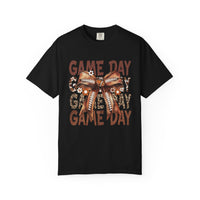 Game Day - Football Bow - Comfort Colors | Trendy Women's T-Shirt. Direct to Garment. Printed & Shipped in the USA. Unisex Sizes.
