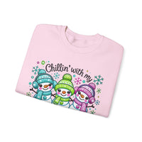 Chillin' With My Snowmies, Winter Snowman – Gildan Heavy Blend | Trendy Women’s Soft Sweatshirt. Direct to Garment. Printed & Shipped in the USA. Unisex Sizes.