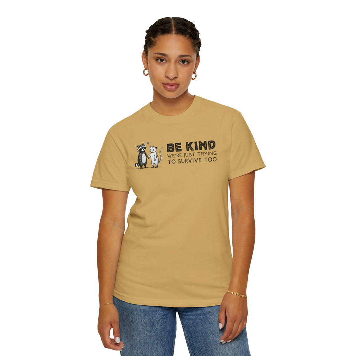 Be Kind We're Just Trying To Survive Too - Possum Raccoon *This Shirt Saves Lives* - Comfort Colors | Trendy Unisex T-Shirt. Direct to Garment. Printed & Shipped in the USA. Unisex Sizes.