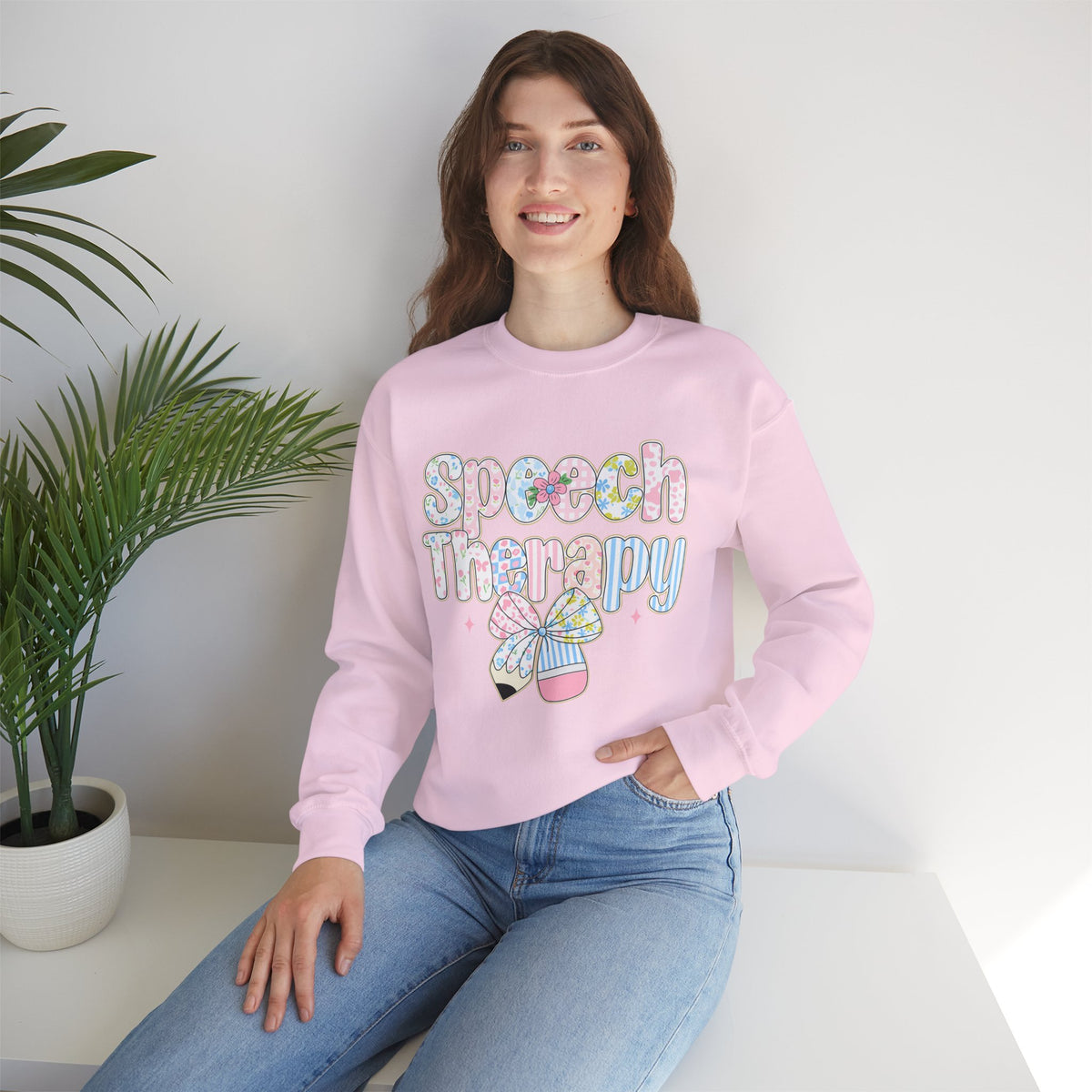 Speech Therapy - Pink Blue Coquette – Gildan Heavy Blend | Trendy Women’s Soft Sweatshirt. Direct to Garment. Printed & Shipped in the USA. Unisex Sizes.