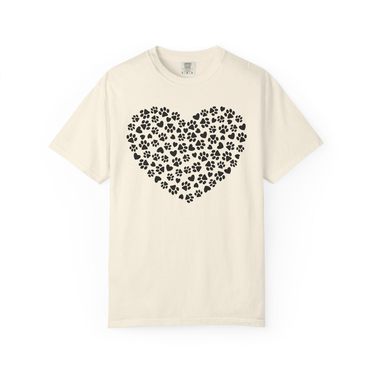 Dog Paw Heart - Comfort Colors | Trendy Women's T-Shirt. Direct to Garment. Printed & Shipped in the USA. Unisex Sizes.