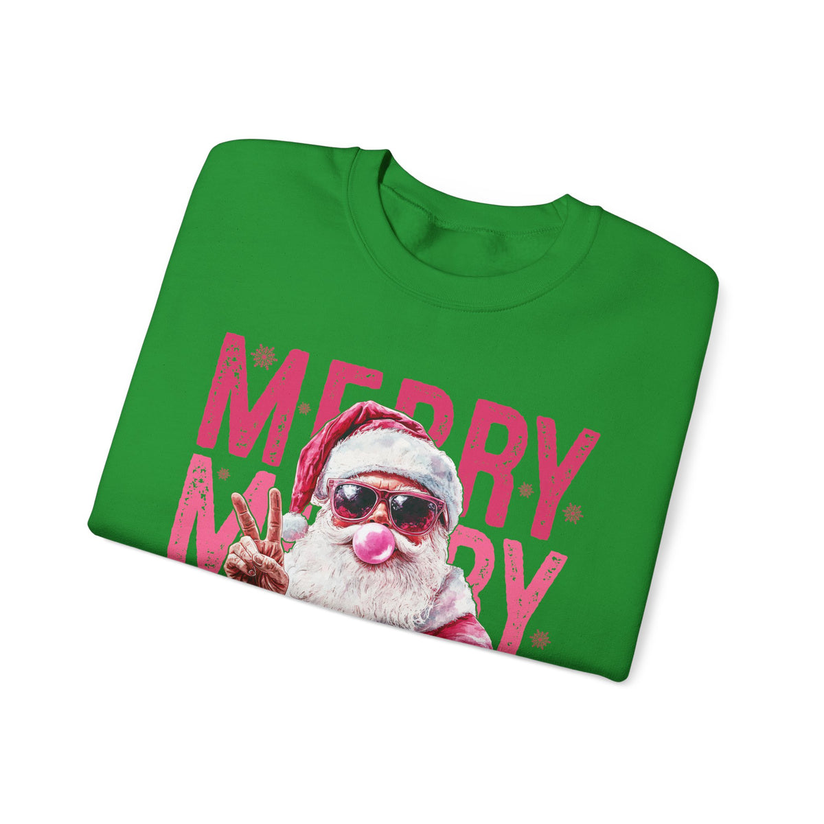 Pink Merry Christmas Bubblegum Santa – Gildan Heavy Blend | Trendy Women’s Soft Sweatshirt. Direct to Garment. Printed & Shipped in the USA. Unisex Sizes.