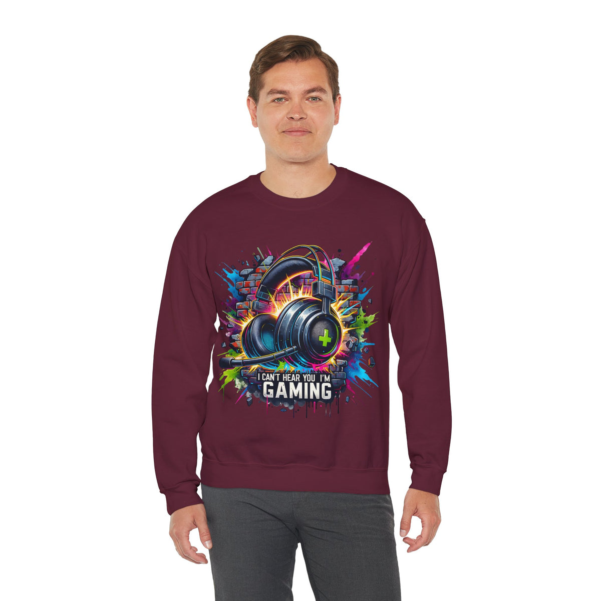 Gaming Headset I Can't Hear You, I'm Gaming – Gildan Heavy Blend | Trendy Women’s and Men's Soft Sweatshirt. Direct to Garment. Printed & Shipped in the USA. Unisex Sizes.