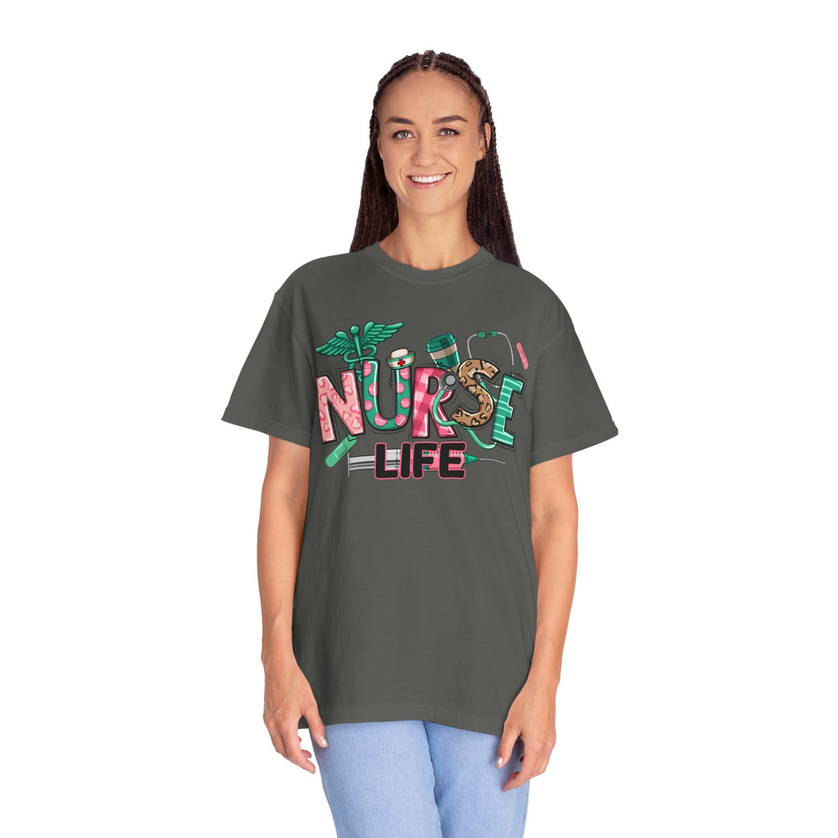 Nurse Life Cute Preppy Healthcare - Comfort Colors | Trendy Women's T-Shirt. Direct to Garment. Printed & Shipped in the USA. Unisex Sizes.