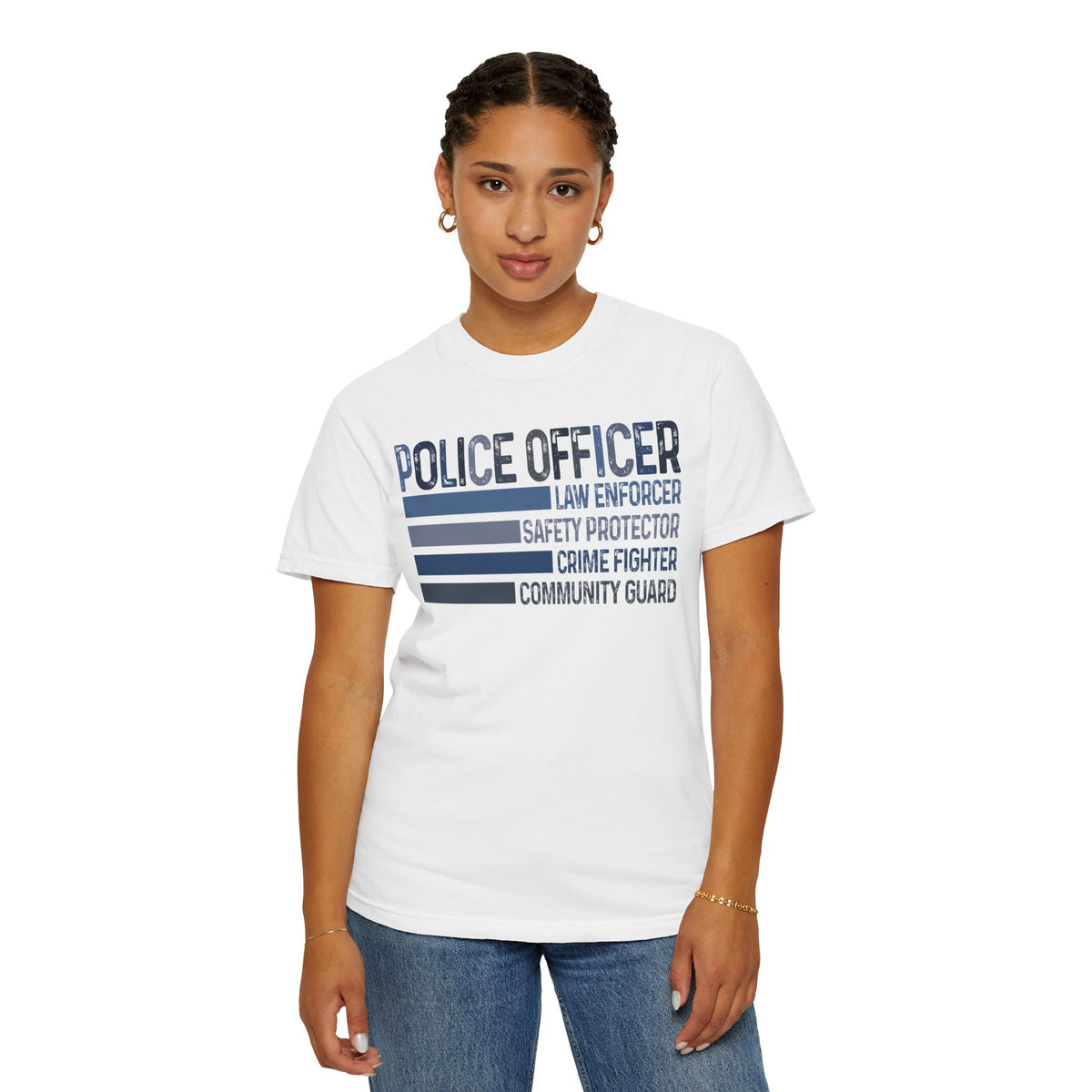 Police Officer - Description - Comfort Colors | Trendy Men's and Women's T-Shirt. Direct to Garment. Printed & Shipped in the USA. Unisex Sizes.