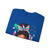 Phlebotomist Life, Messy Bun – Gildan Heavy Blend | Trendy Women’s Soft Sweatshirt. Direct to Garment. Printed & Shipped in the USA. Unisex Sizes.