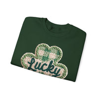 Lucky Shamrock Faux Knit – Gildan Heavy Blend | Trendy Men's and Women’s Soft Sweatshirt. Direct to Garment. Printed & Shipped in the USA. Unisex Sizes.