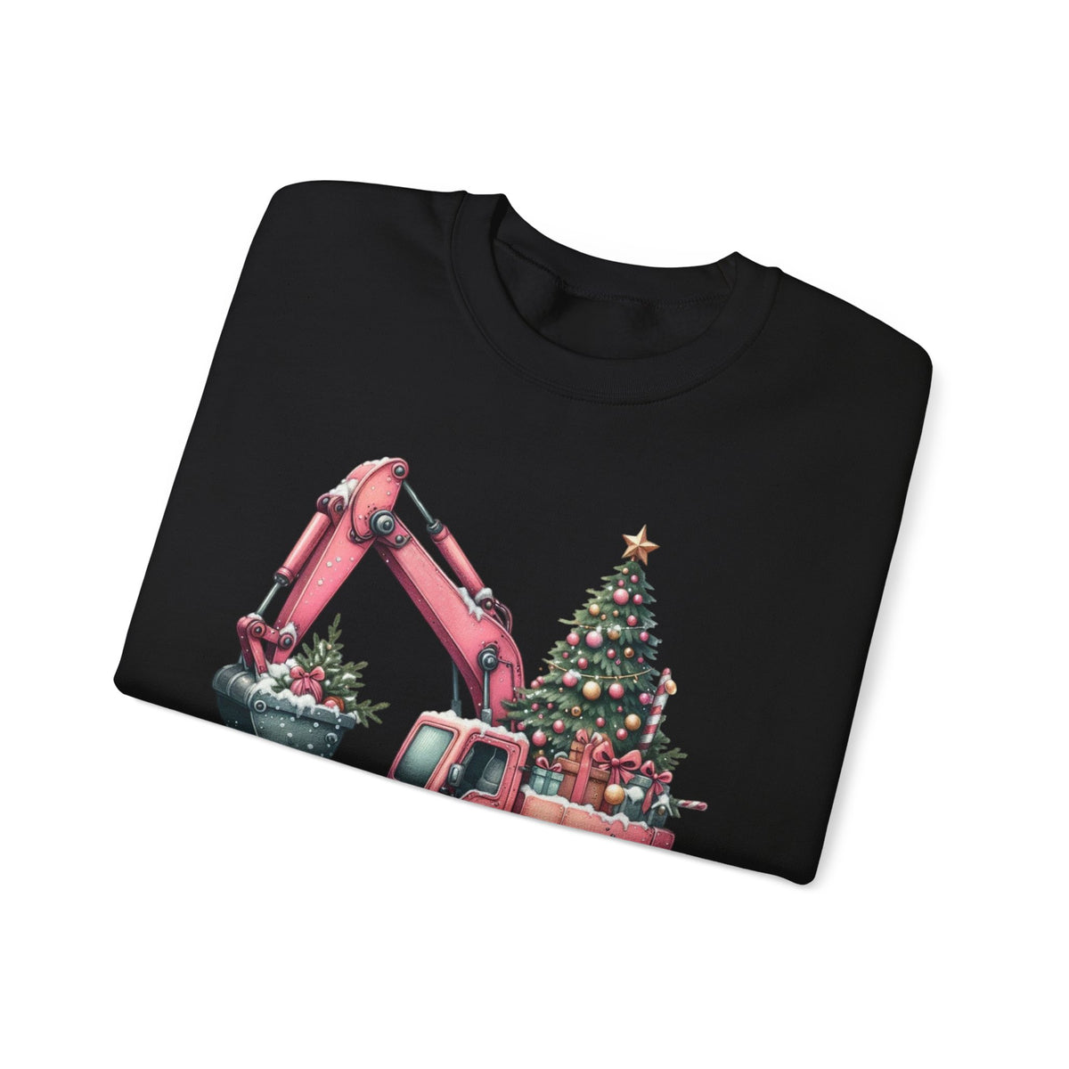 Excavator Merry Christmas Construction – Gildan Heavy Blend | Trendy Women’s Soft Sweatshirt. Direct to Garment. Printed & Shipped in the USA. Unisex Sizes.
