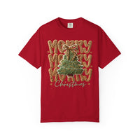 Merry Merry Merry Christmas, Faux Latch Hook Yarn - Comfort Colors | Trendy Women's T-Shirt. Direct to Garment. Printed & Shipped in the USA. Unisex Sizes.