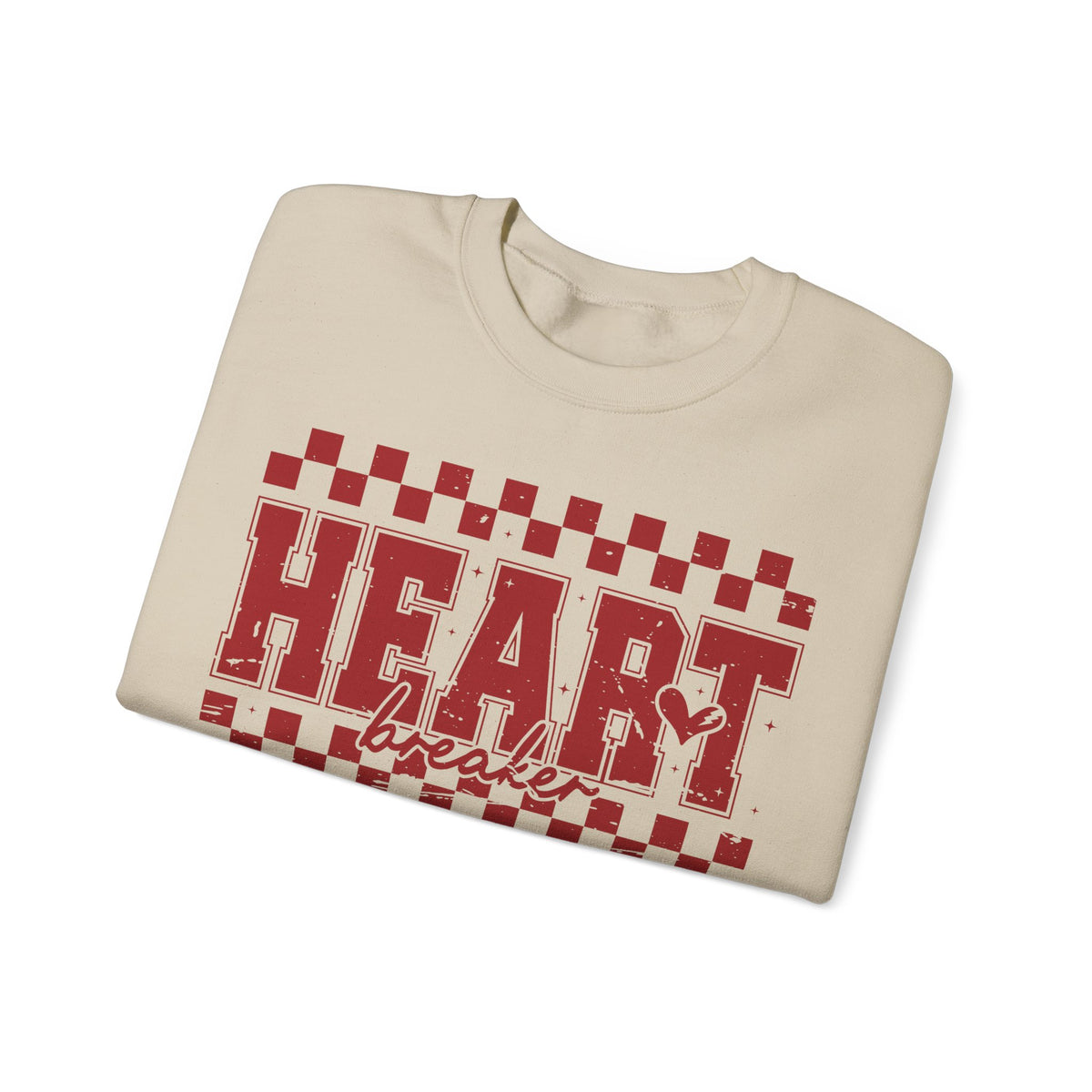 Heart Breaker, Red Checkered Distressed – Gildan Heavy Blend | Trendy Women’s Soft Sweatshirt. Direct to Garment. Printed & Shipped in the USA. Unisex Sizes.