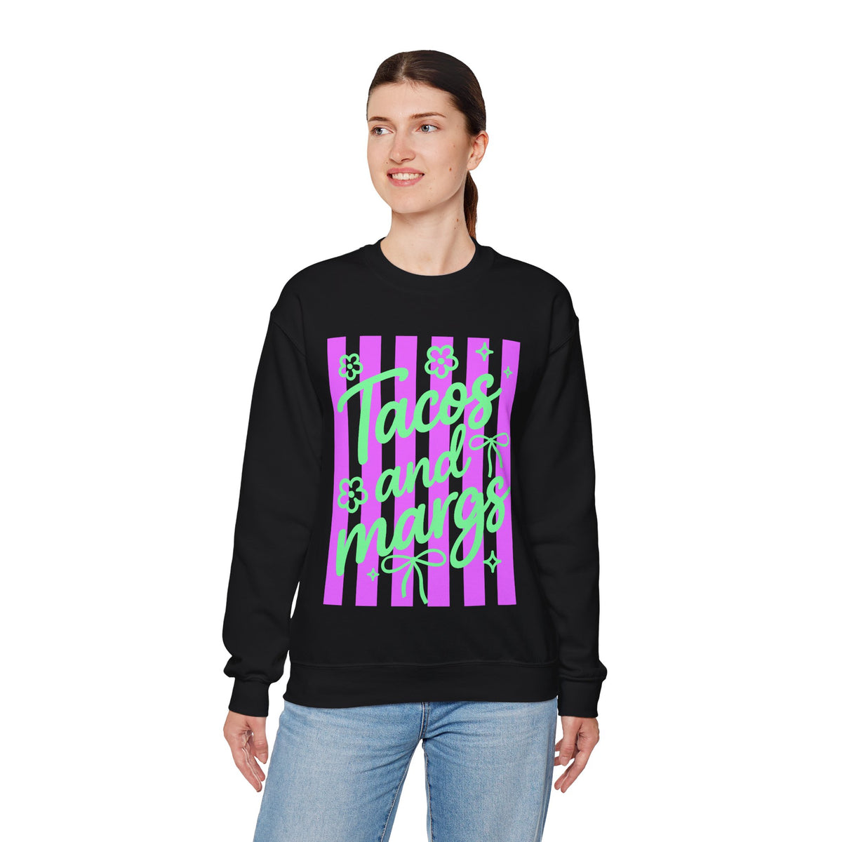 Tacos and Margs – Gildan Heavy Blend | Trendy Women’s Soft Sweatshirt. Direct to Garment. Printed & Shipped in the USA. Unisex Sizes.