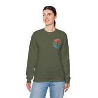 Sun Salt Sand, Beach Sunset - Front & Back Print – Gildan Heavy Blend | Trendy Women’s and Men's Soft Sweatshirt. Direct to Garment. Printed & Shipped in the USA. Unisex Sizes.
