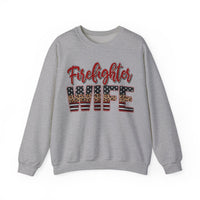 Firefighter Wife Patriotic Flag Lettering for Firefighter Spouse – Gildan Heavy Blend | Trendy Women’s Soft Sweatshirt. Direct to Garment. Printed & Shipped in the USA. Unisex Sizes.