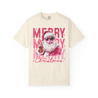 Pink Merry Christmas Bubblegum Santa - Comfort Colors | Trendy Women's T-Shirt. Direct to Garment. Printed & Shipped in the USA. Unisex Sizes.