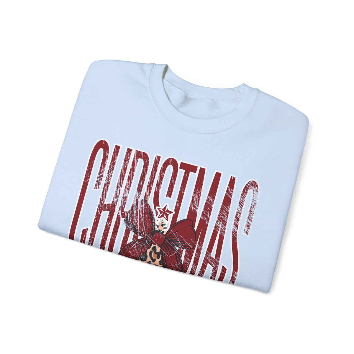 Christmas Season Leopard Tree Distressed – Gildan Heavy Blend | Trendy Women’s Soft Sweatshirt. Direct to Garment. Printed & Shipped in the USA. Unisex Sizes.