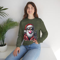 Biker Santa Leather Jacket Bubblegum – Gildan Heavy Blend | Trendy Women’s and Men's Soft Sweatshirt. Direct to Garment. Printed & Shipped in the USA. Unisex Sizes.