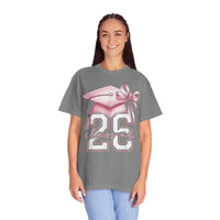 Pink Coquette, Class of 2026 Graduation Cap - Comfort Colors | Trendy Women's T-Shirt. Direct to Garment. Printed & Shipped in the USA. Unisex Sizes.