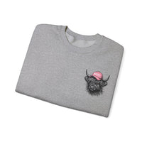 Head Heffa Highland Cow, Front & Back Print – Gildan Heavy Blend | Trendy Women’s Soft Sweatshirt. Direct to Garment. Printed & Shipped in the USA. Unisex Sizes.