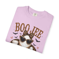BooJee Ghost with Coffee - Halloween - Comfort Colors | Trendy Women's T-Shirt. Direct to Garment. Printed & Shipped in the USA. Unisex Sizes.