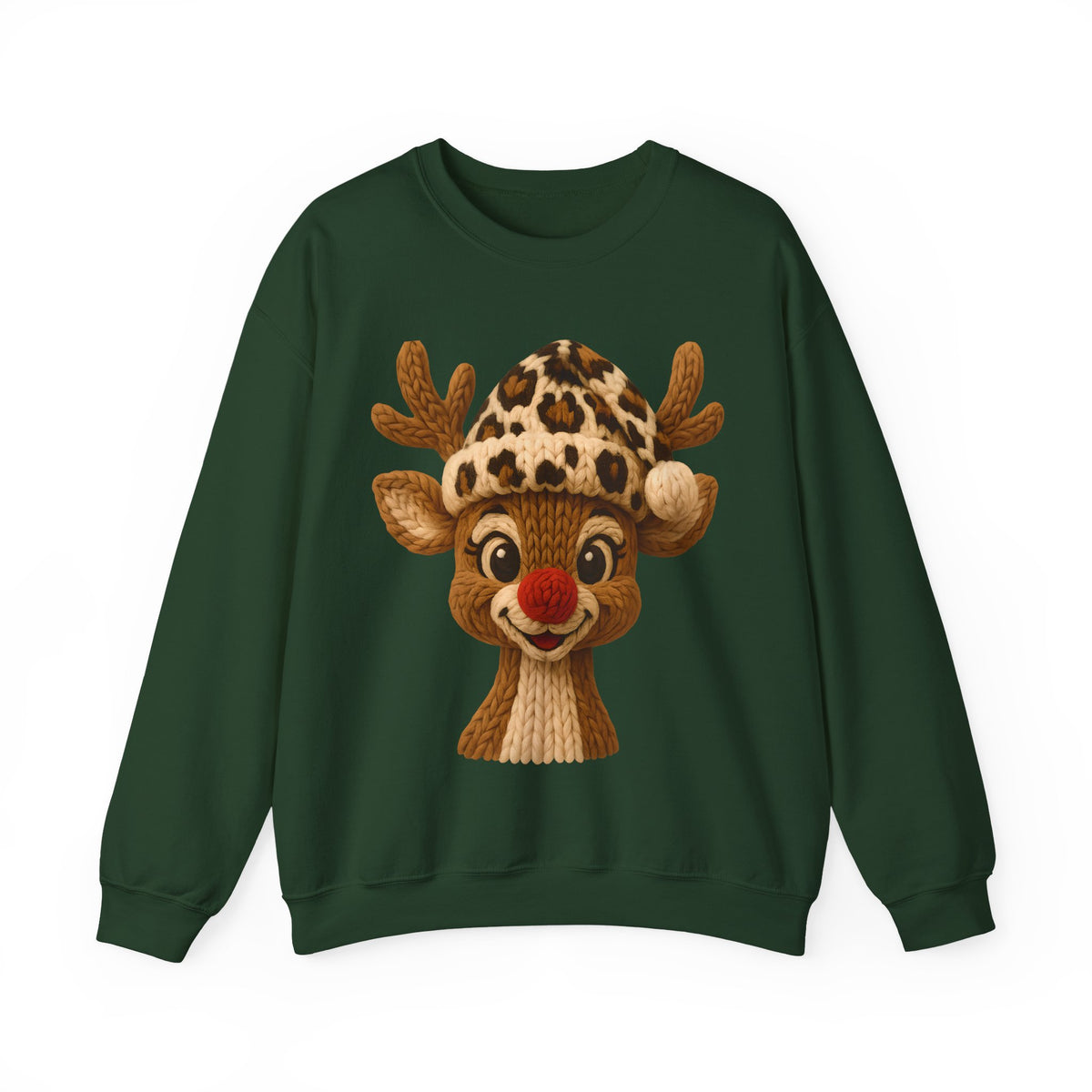 Rudolph Reindeer Leopard Santa Hat Christmas – Gildan Heavy Blend | Trendy Women’s Soft Sweatshirt. Direct to Garment. Printed & Shipped in the USA. Unisex Sizes.