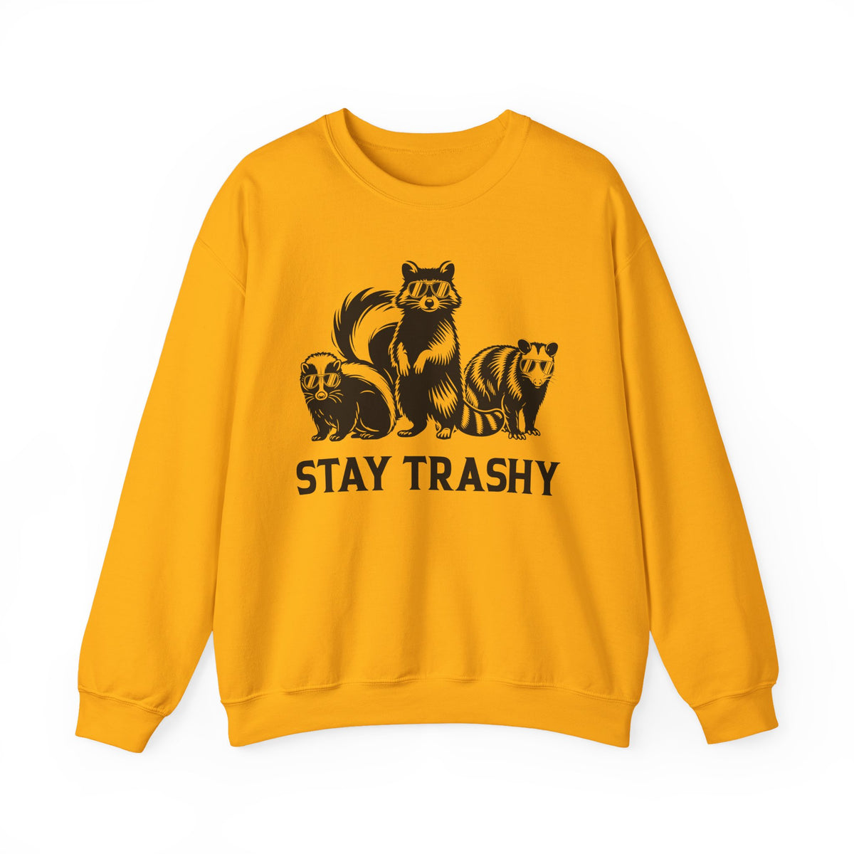Stay Trashy, Skunk Raccoon Possum – Gildan Heavy Blend | Trendy Women’s and Men's Soft Sweatshirt. Direct to Garment. Printed & Shipped in the USA. Unisex Sizes.