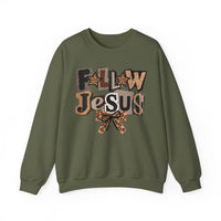 Follow Jesus, Patchwork – Gildan Heavy Blend | Trendy Women’s Soft Sweatshirt. Direct to Garment. Printed & Shipped in the USA. Unisex Sizes.
