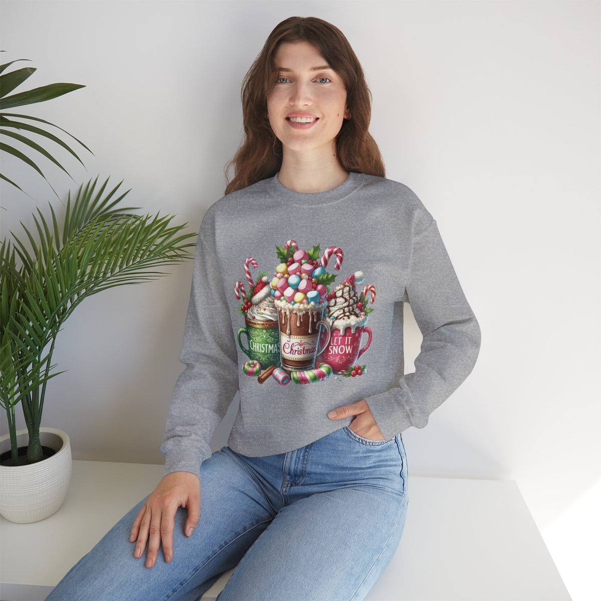 Hot Chocolate Mugs Christmas Hot Cocoa – Gildan Heavy Blend | Trendy Women’s Soft Sweatshirt. Direct to Garment. Printed & Shipped in the USA. Unisex Sizes.