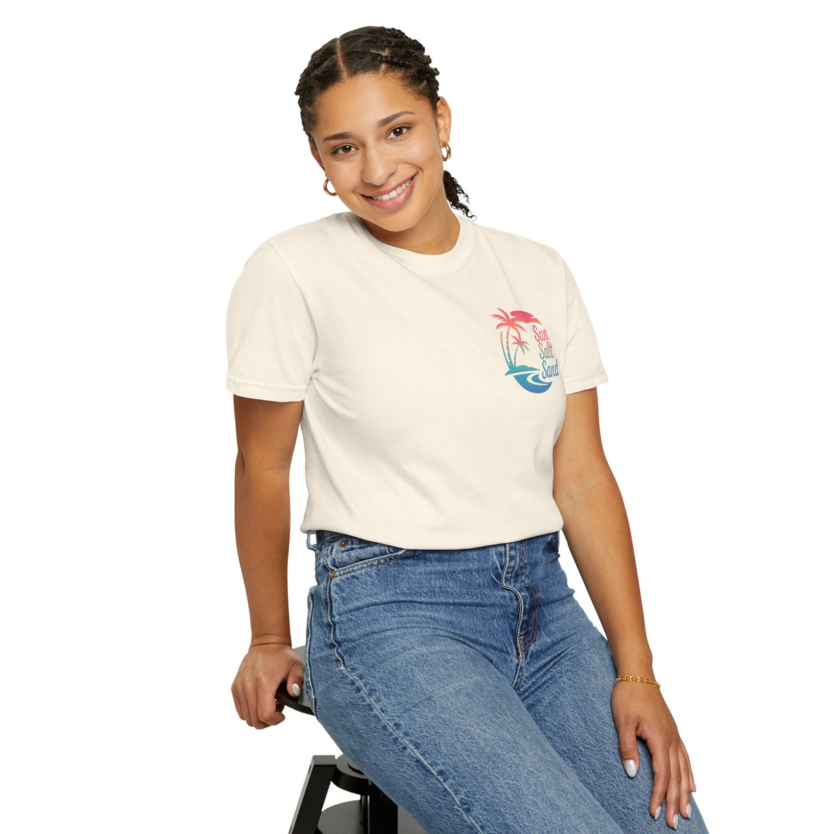 Sun Salt Sand, Beach Sunset - Front & Back Print - Comfort Colors | Trendy Women's and Men's T-Shirt. Direct to Garment. Printed & Shipped in the USA. Unisex Sizes.