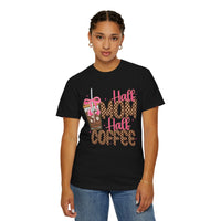 Half Mom Half Coffee. Cute Leopard Print Coffee Design - Comfort Colors | Trendy Women's T-Shirt. Direct to Garment. Printed & Shipped in the USA. Unisex Sizes.