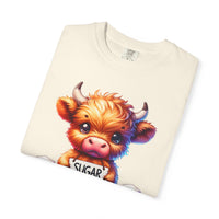 Sugar Addict Highland Cow - Comfort Colors | Trendy Women's T-Shirt. Direct to Garment. Printed & Shipped in the USA. Unisex Sizes.