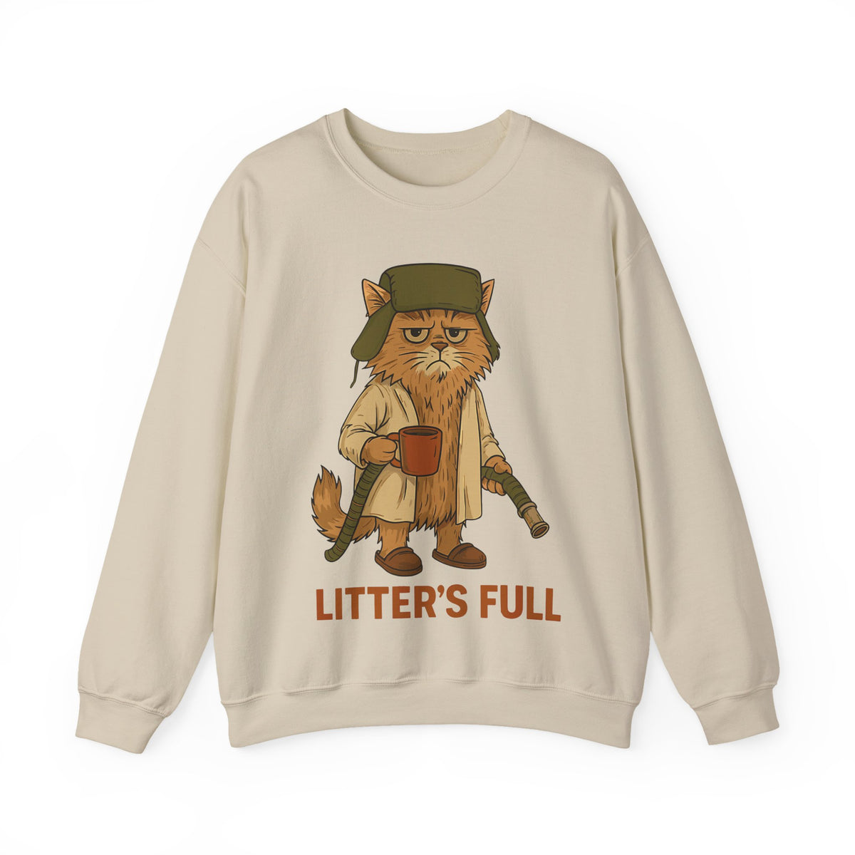 Litter's Full, Funny Cat – Gildan Heavy Blend | Trendy Men's and Women’s Soft Sweatshirt. Direct to Garment. Printed & Shipped in the USA. Unisex Sizes.