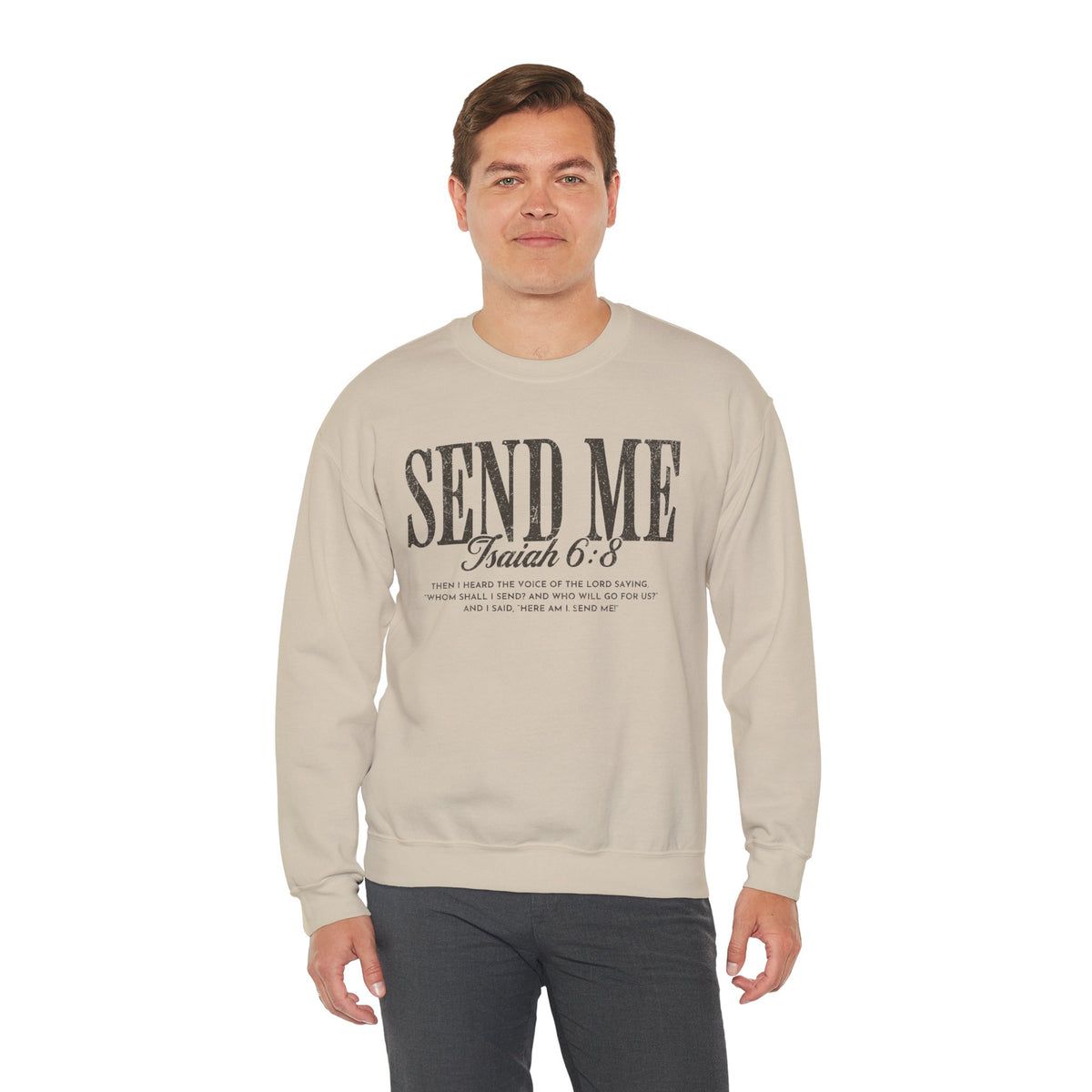Send Me, Vintage - Faith – Gildan Heavy Blend | Trendy Women’s and Men's Soft Sweatshirt. Direct to Garment. Printed & Shipped in the USA. Unisex Sizes.