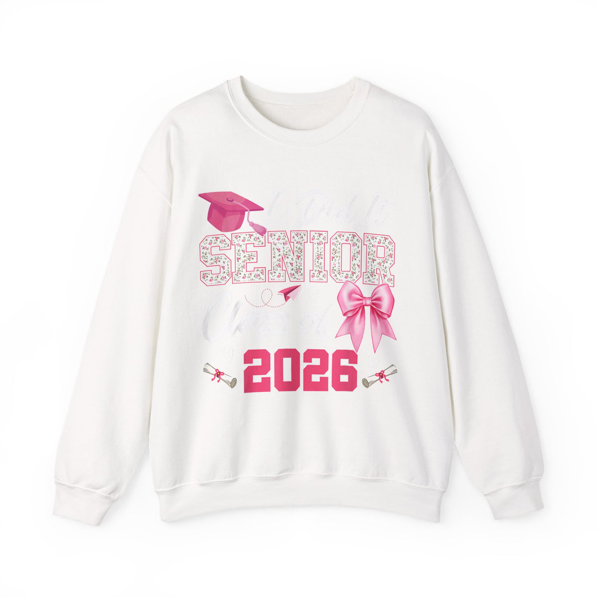 Class of 2026 I Did It Senior Coquette Bow Graduation – Gildan Heavy Blend | Trendy Women’s Soft Sweatshirt. Direct to Garment. Printed & Shipped in the USA. Unisex Sizes.