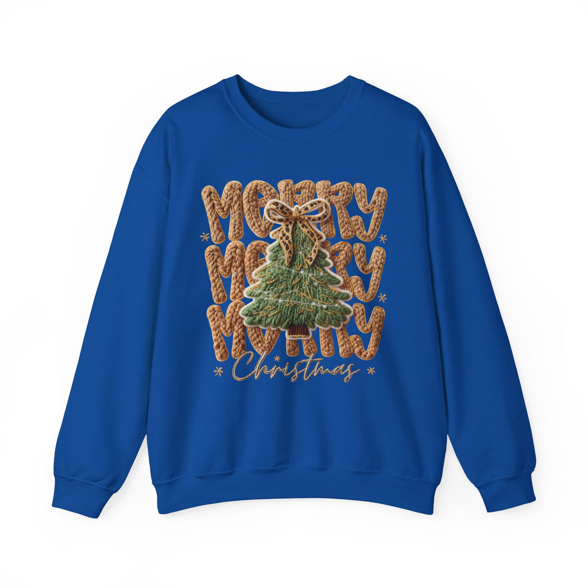 Merry Merry Merry Christmas, Faux Latch Hook Yarn – Gildan Heavy Blend | Trendy Women’s Soft Sweatshirt. Direct to Garment. Printed & Shipped in the USA. Unisex Sizes.