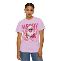 Pink Merry Christmas Bubblegum Santa - Comfort Colors | Trendy Women's T-Shirt. Direct to Garment. Printed & Shipped in the USA. Unisex Sizes.