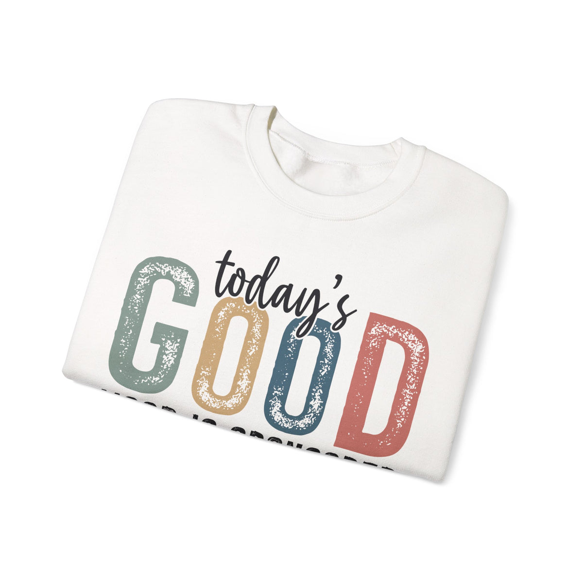Today's Good Mood Sponsored By Jesus, Christian, Faith – Gildan Heavy Blend | Trendy Women’s Soft Sweatshirt. Direct to Garment. Printed & Shipped in the USA. Unisex Sizes.
