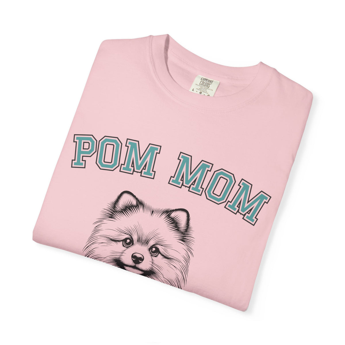 Pom Mom, Varsity - Comfort Colors | Trendy Women's T-Shirt. Direct to Garment. Printed & Shipped in the USA. Unisex Sizes.
