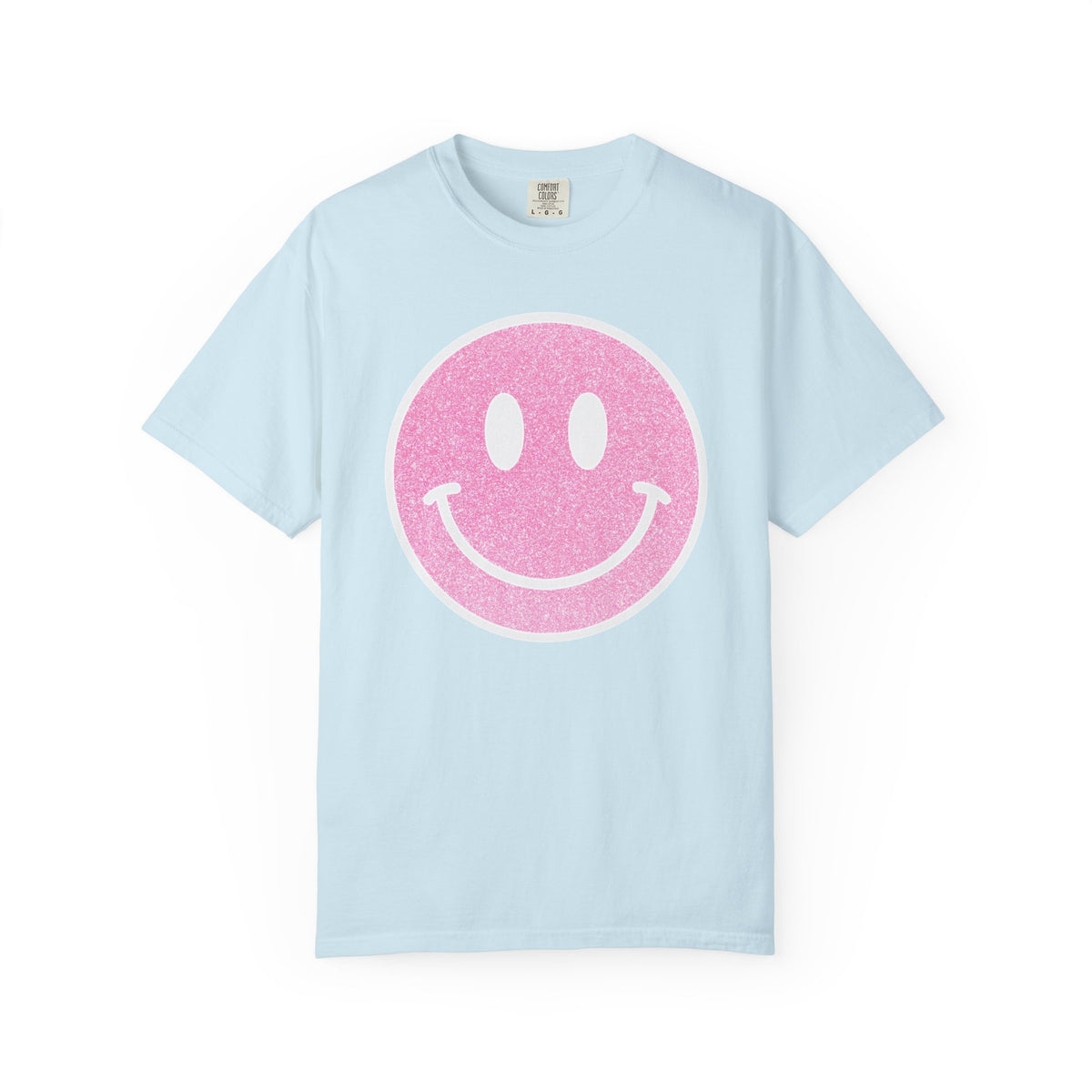 Faux Glitter Smiley - Comfort Colors | Trendy Women's T-Shirt. Direct to Garment. Printed & Shipped in the USA. Unisex Sizes.