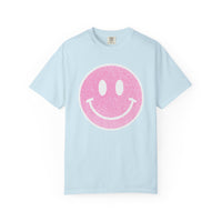 Faux Glitter Smiley - Comfort Colors | Trendy Women's T-Shirt. Direct to Garment. Printed & Shipped in the USA. Unisex Sizes.