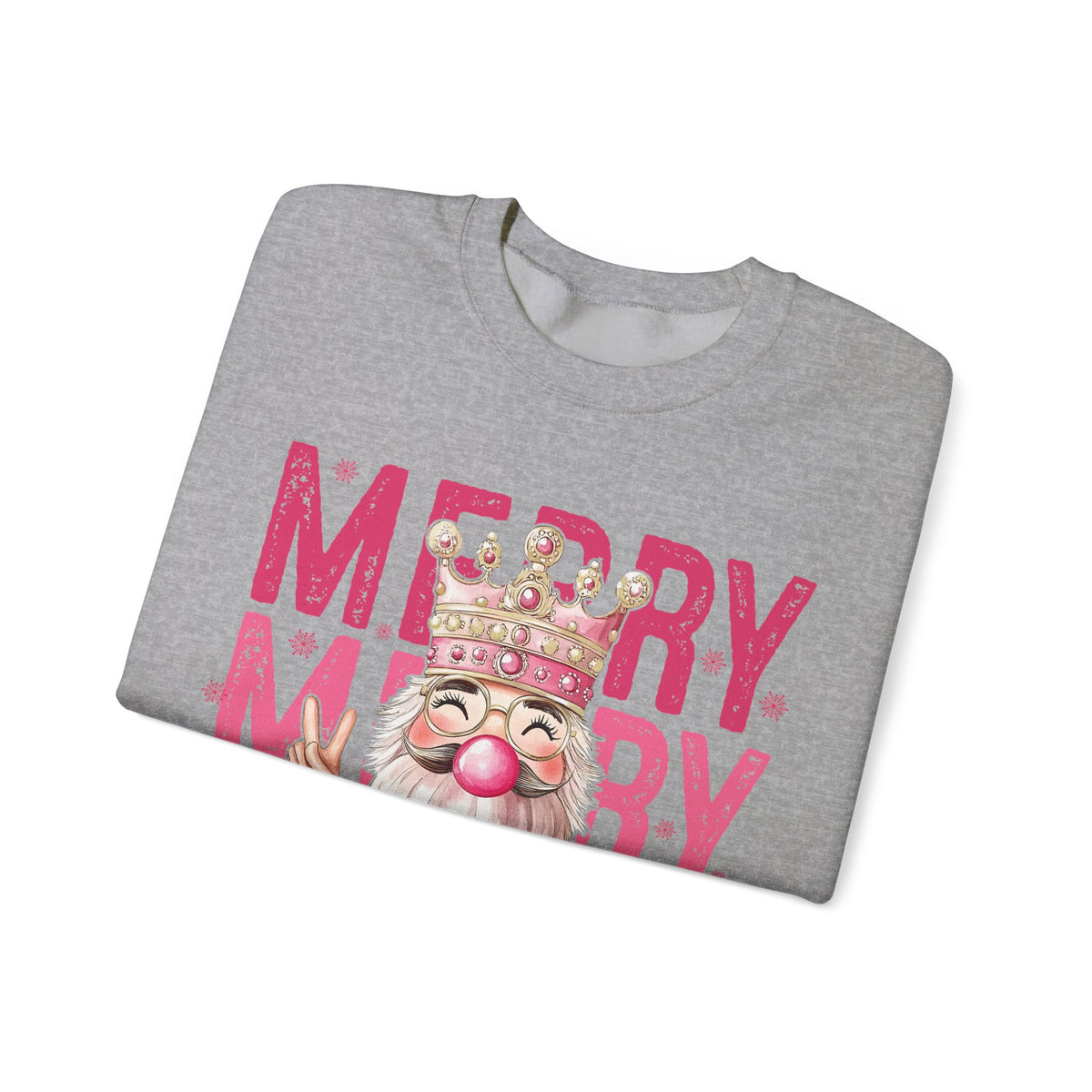 Merry Christmas - Cute Pink Bubblegum Nutcracker – Gildan Heavy Blend | Trendy Women’s Soft Sweatshirt. Direct to Garment. Printed & Shipped in the USA. Unisex Sizes.