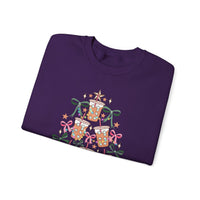 Merry and Caffeinated Iced Coffee Christmas Tree – Gildan Heavy Blend | Trendy Women’s Soft Sweatshirt. Direct to Garment. Printed & Shipped in the USA. Unisex Sizes.
