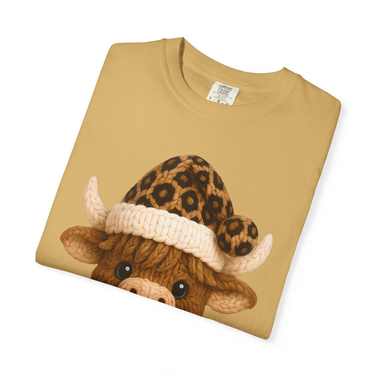 Cute Highland Cow with Leopard Santa Hat Christmas - Comfort Colors | Trendy Women's T-Shirt. Direct to Garment. Printed & Shipped in the USA. Unisex Sizes.