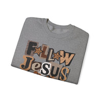 Follow Jesus, Patchwork – Gildan Heavy Blend | Trendy Women’s Soft Sweatshirt. Direct to Garment. Printed & Shipped in the USA. Unisex Sizes.
