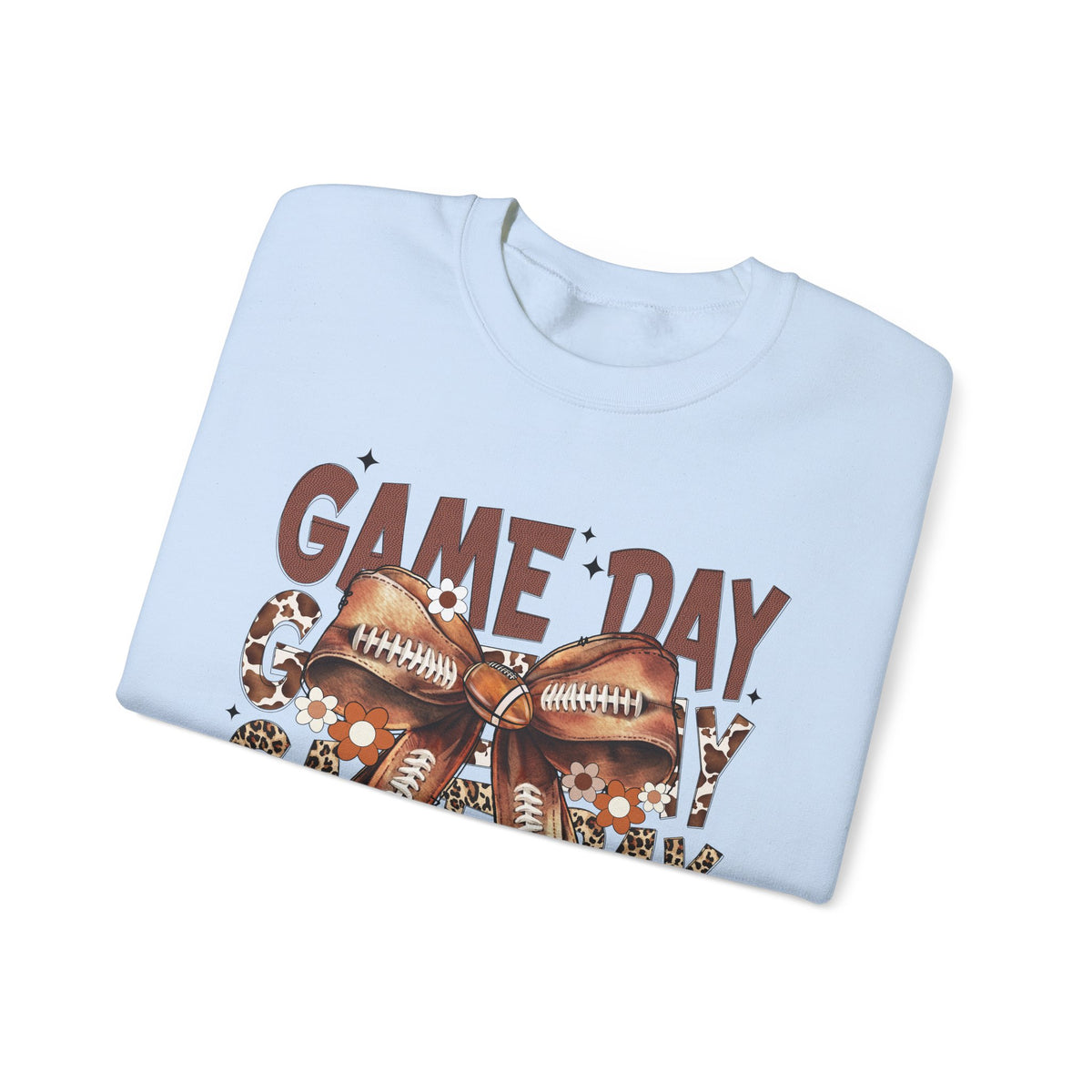 Game Day - Football Bow – Gildan Heavy Blend | Trendy Women’s Soft Sweatshirt. Direct to Garment. Printed & Shipped in the USA. Unisex Sizes.