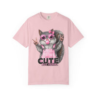 Cute But Feral, Squirrel in Pink Bibs - Comfort Colors | Trendy Women's T-Shirt. Direct to Garment. Printed & Shipped in the USA. Unisex Sizes.