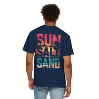 Sun Salt Sand, Beach Sunset - Front & Back Print - Comfort Colors | Trendy Women's and Men's T-Shirt. Direct to Garment. Printed & Shipped in the USA. Unisex Sizes.