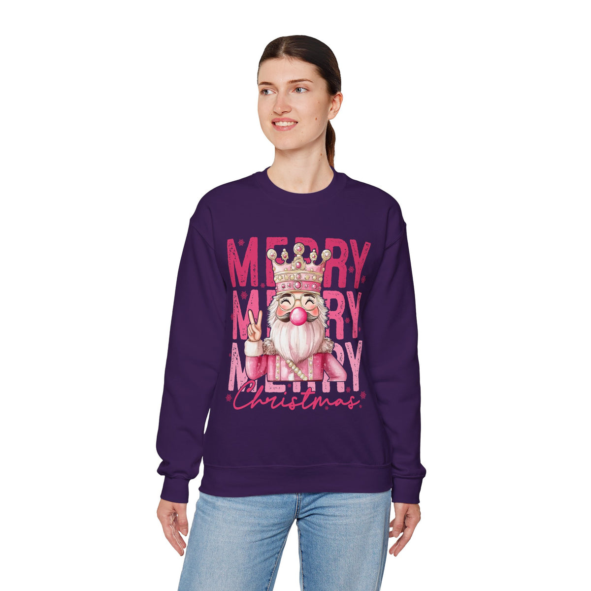 Merry Christmas - Cute Pink Bubblegum Nutcracker – Gildan Heavy Blend | Trendy Women’s Soft Sweatshirt. Direct to Garment. Printed & Shipped in the USA. Unisex Sizes.