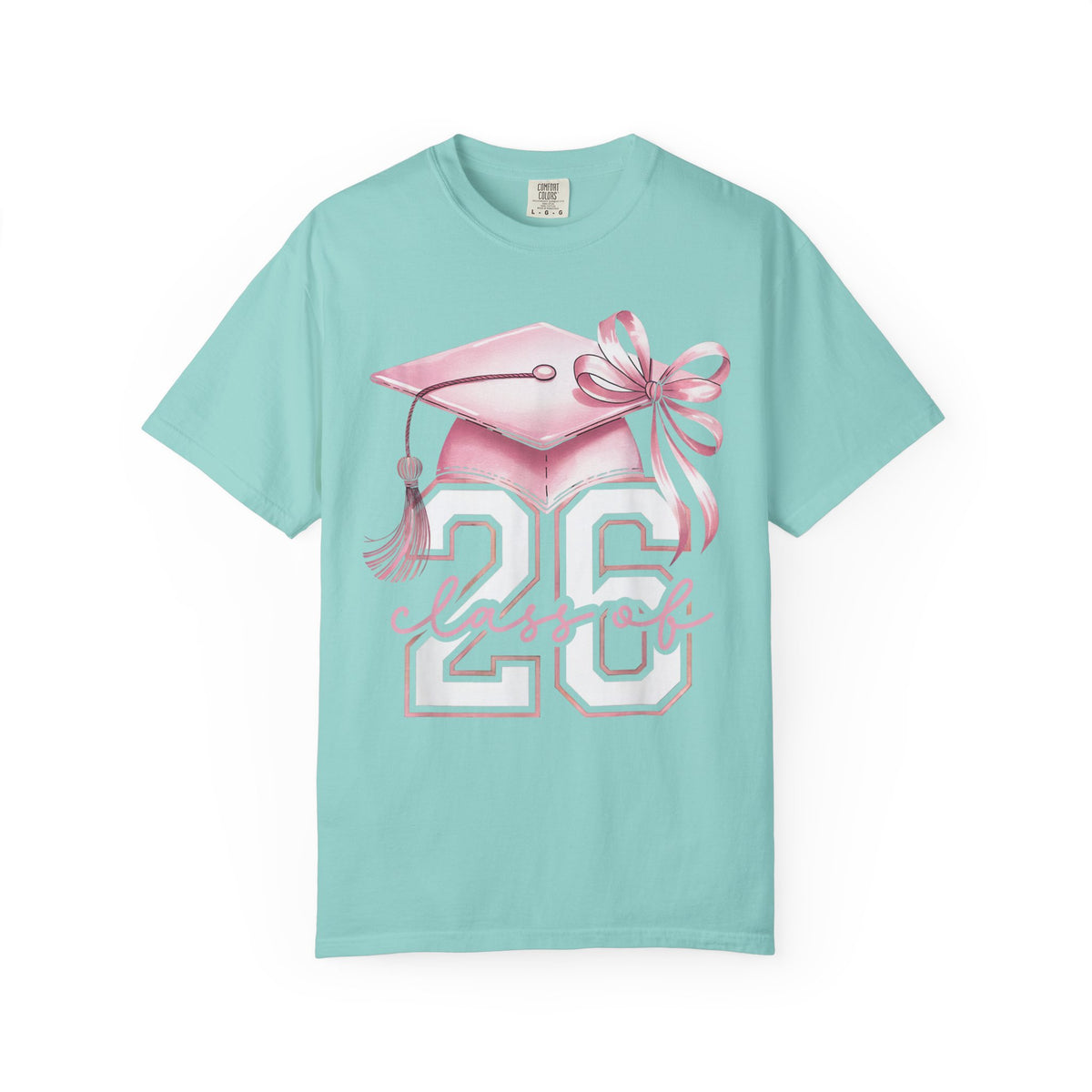 Pink Coquette, Class of 2026 Graduation Cap - Comfort Colors | Trendy Women's T-Shirt. Direct to Garment. Printed & Shipped in the USA. Unisex Sizes.