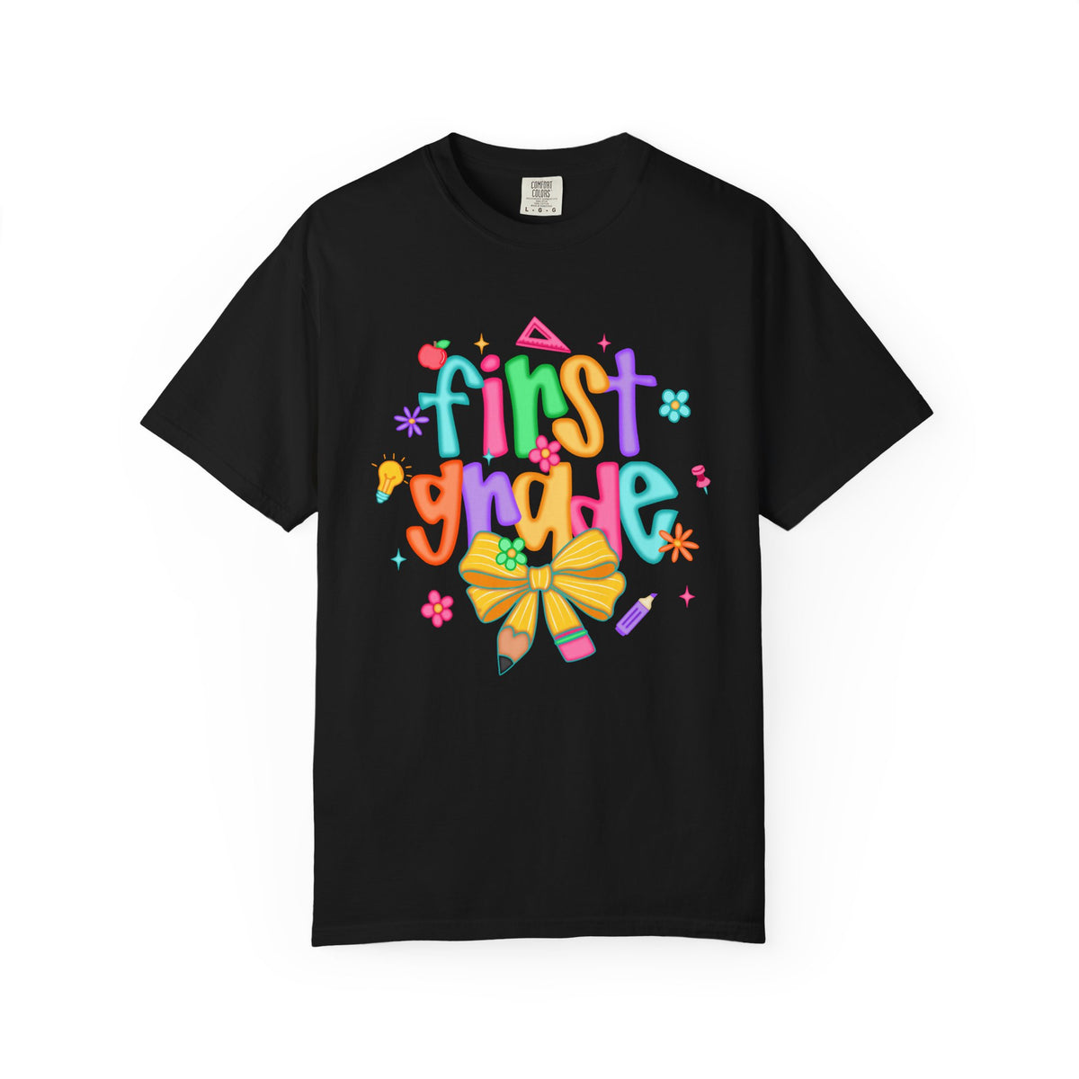 Coquette First Grade Pencil Bow - Comfort Colors | Trendy Women's T-Shirt. Direct to Garment. Printed & Shipped in the USA. Unisex Sizes.