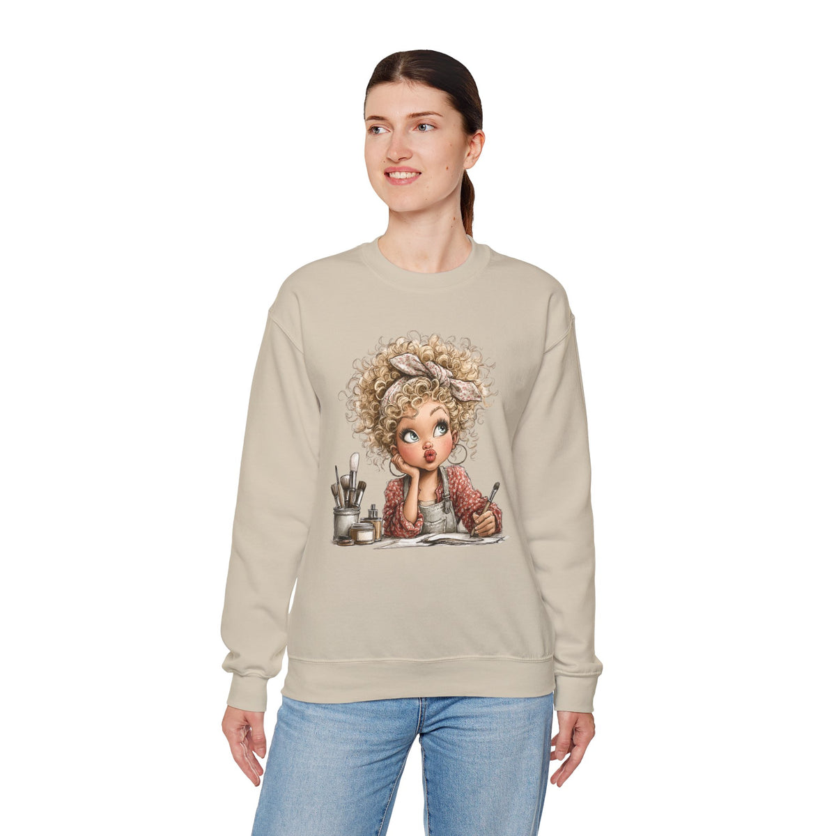 Cute Artist Curly Girl – Gildan Heavy Blend | Trendy Women’s Soft Sweatshirt. Direct to Garment. Printed & Shipped in the USA. Unisex Sizes.